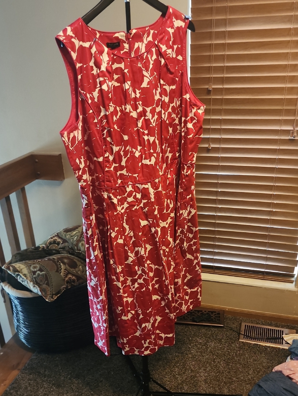Talbots Red and White Sleeveless Floral-Print Midi Dress